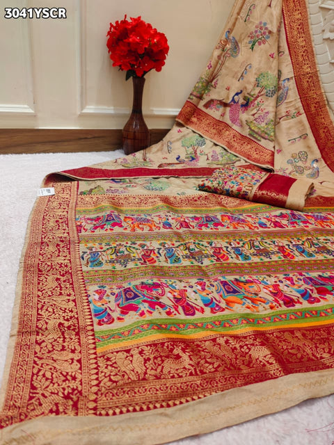 By Kalamkari Saree With Embroidery Work
