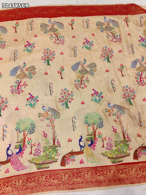 By Kalamkari Saree With Embroidery Work