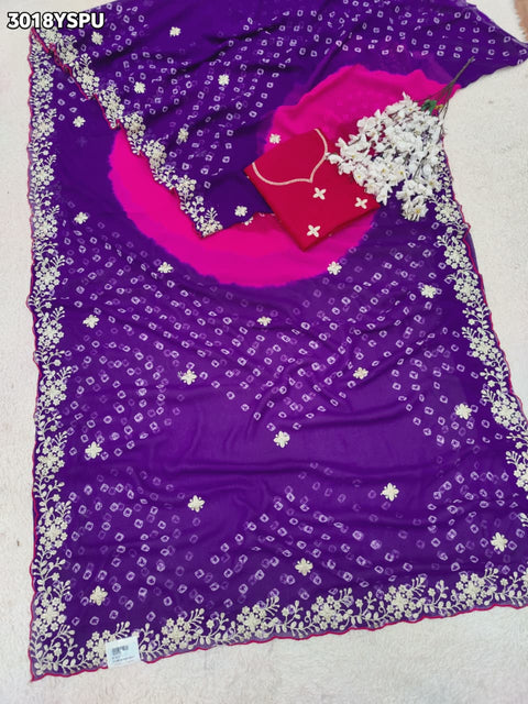 KcPc Traditional Bandhani Chiffon Silk Saree Graceful Peturn Work for Festive Occasions SWA