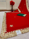 Red saree with gold border with chiffon fabric and gotapati work