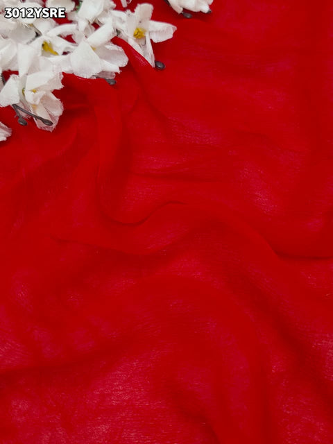 Red saree with gold border with chiffon fabric and gotapati work