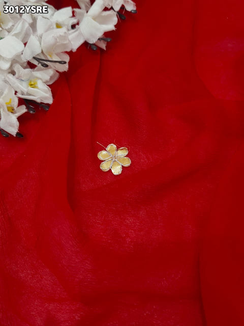 Red saree with gold border with chiffon fabric and gotapati work