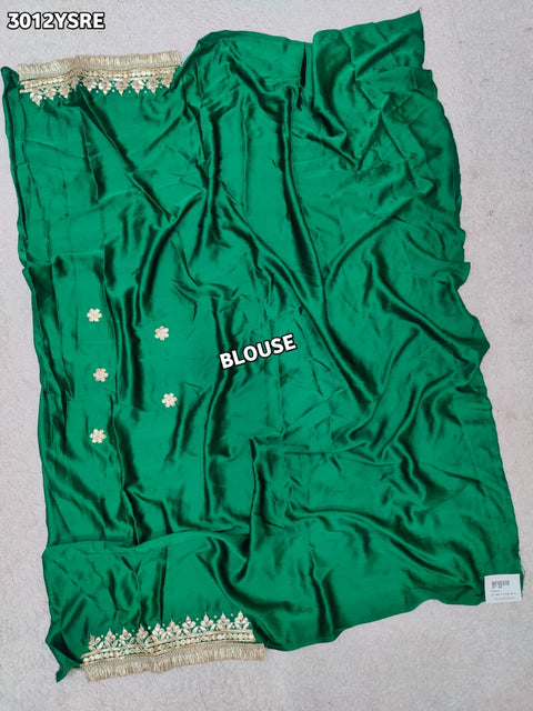 Red saree with gold border with chiffon fabric and gotapati work