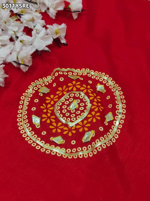 Red embroidered fabric with gold patterns  Vichitra Silk Bandhani Saree  