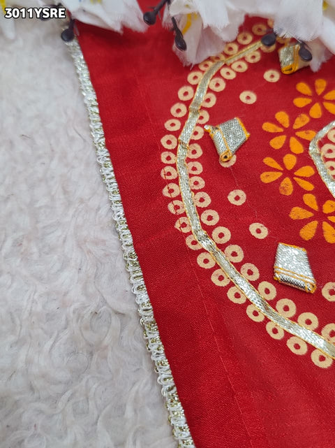 Red embroidered fabric with gold patterns  Vichitra Silk Bandhani Saree  