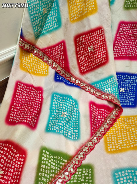 Silk Saree with Traditional Bandhani Designe Cutdana Gota Patti in multi colour