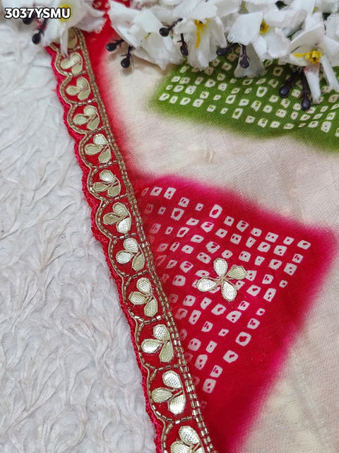 Silk Saree with Traditional Bandhani Designe Cutdana Gota Patti in multi colour