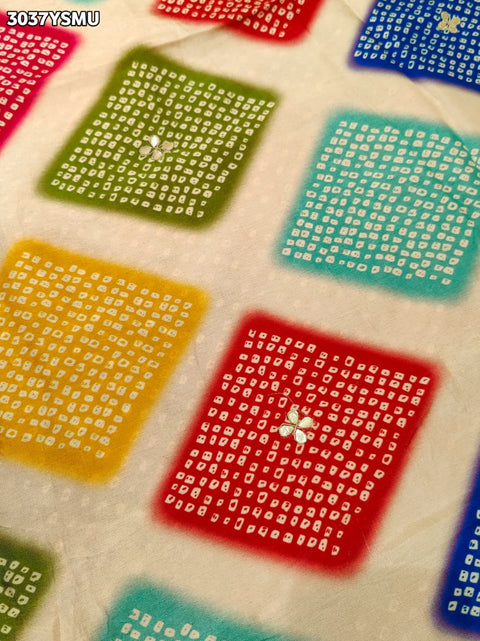 Silk Saree with Traditional Bandhani Designe Cutdana Gota Patti in multi colour