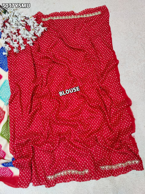 Silk Saree with Traditional Bandhani Designe Cutdana Gota Patti in multi colour