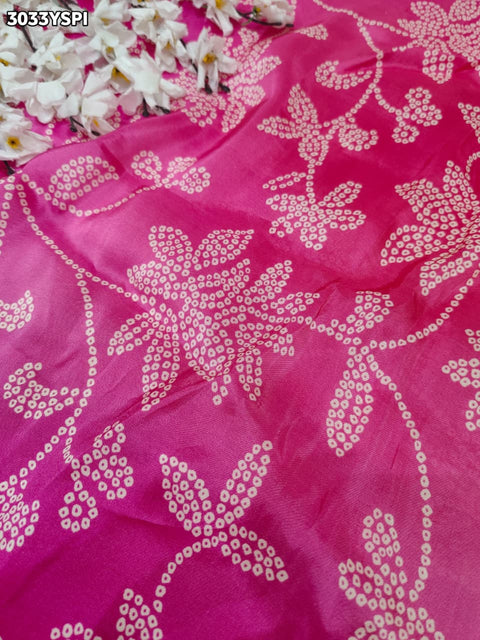 Pink saree with flora patterns and slik fabric 