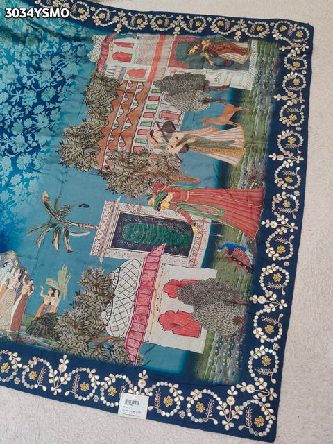 Embroidered  Kalamkari Crepe Silk Saree with Intricate Cutdana Gota Patti