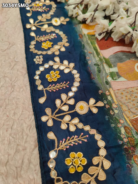 Embroidered  Kalamkari Crepe Silk Saree with Intricate Cutdana Gota Patti