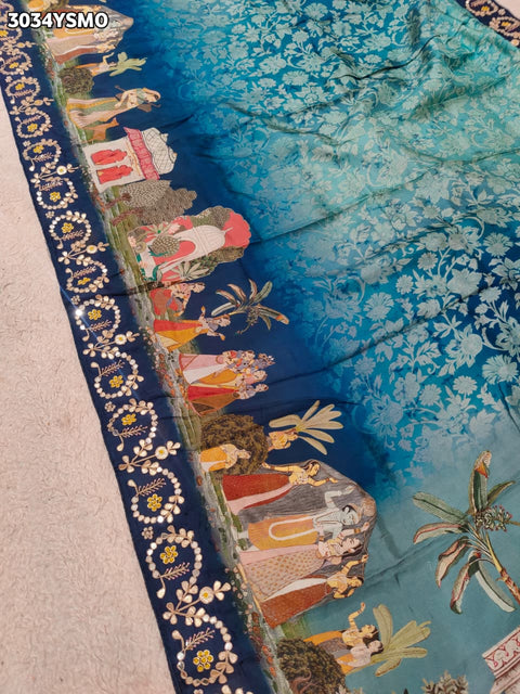 Embroidered  Kalamkari Crepe Silk Saree with Intricate Cutdana Gota Patti