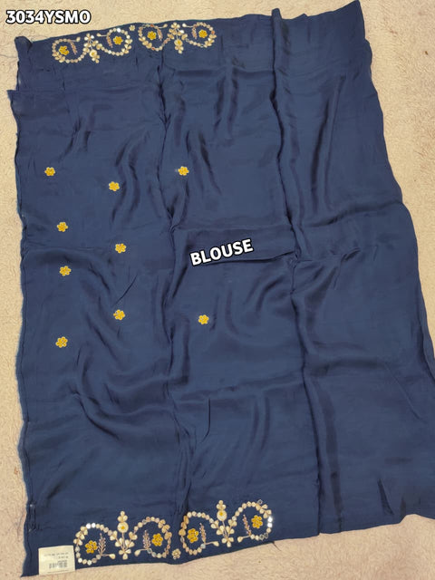 Embroidered  Kalamkari Crepe Silk Saree with Intricate Cutdana Gota Patti