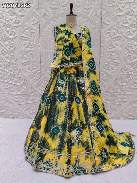 KcPc New Exquisite Chinon Silk Shibori Lehenga with Handcrafted Gotapatti Detailing   SSB