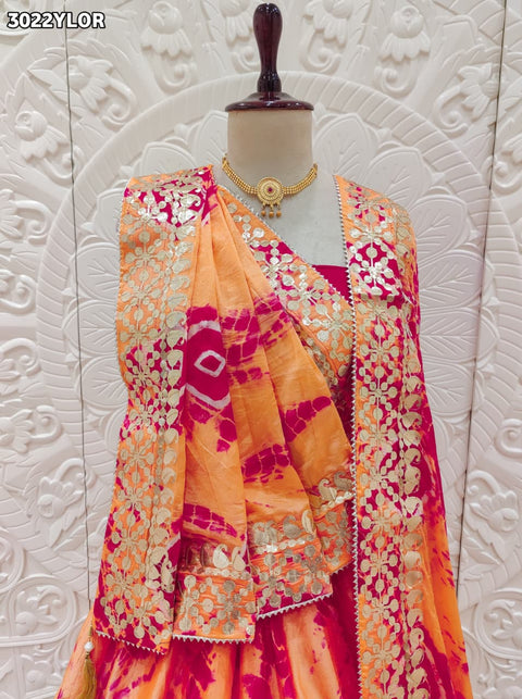 By Shibori Lehenga With Gota Patti Work 