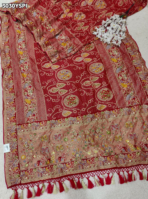 By Elegant Meenakari Style Pure Georgette Saree with Cutdana Handwork