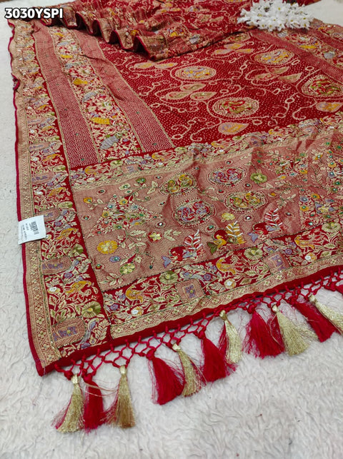 By Elegant Meenakari Style Pure Georgette Saree with Cutdana Handwork