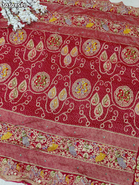 By Elegant Meenakari Style Pure Georgette Saree with Cutdana Handwork