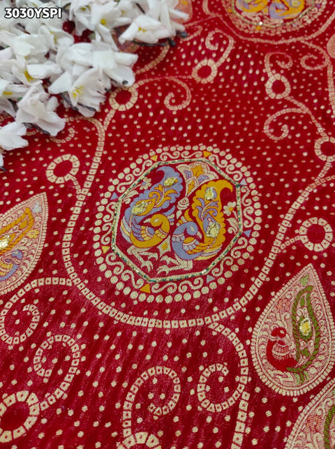 By Elegant Meenakari Style Pure Georgette Saree with Cutdana Handwork