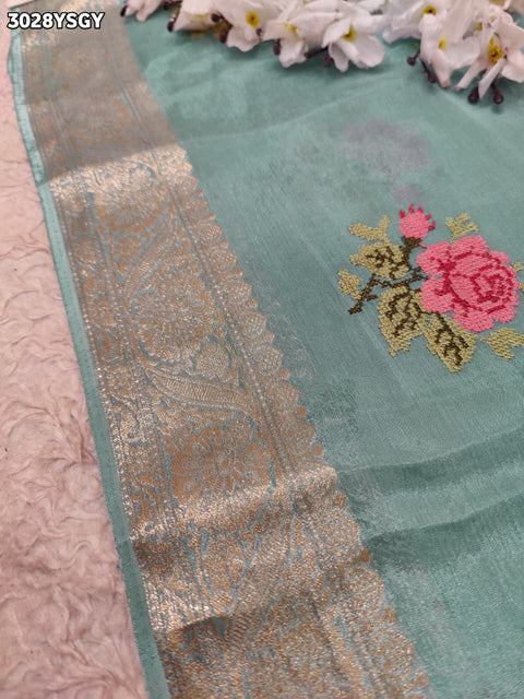 By Elegant Banarasi Style Saree with Exquisite Kashida Work