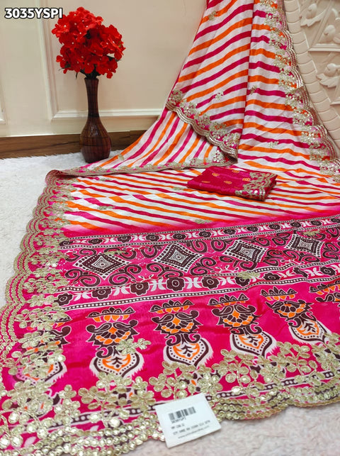 By Leheriya Crepe Silk Saree with Gotapatti Work