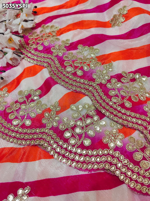 By Leheriya Crepe Silk Saree with Gotapatti Work