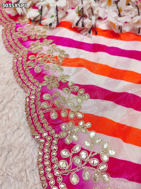 By Leheriya Crepe Silk Saree with Gotapatti Work