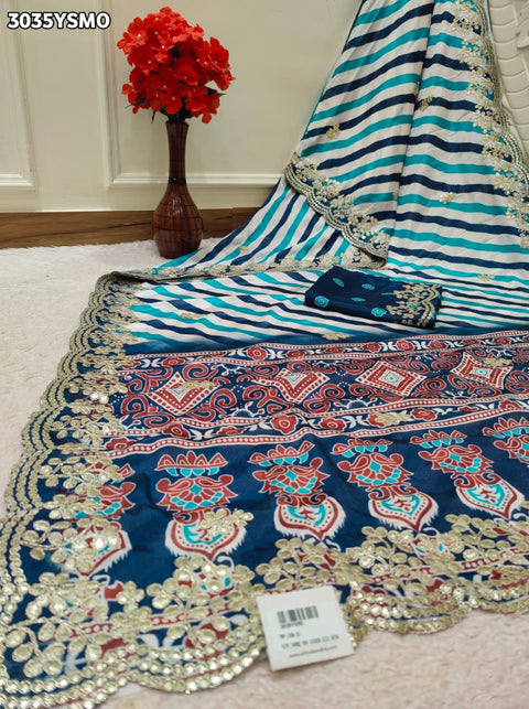 By Leheriya Crepe Silk Saree with Gotapatti Work