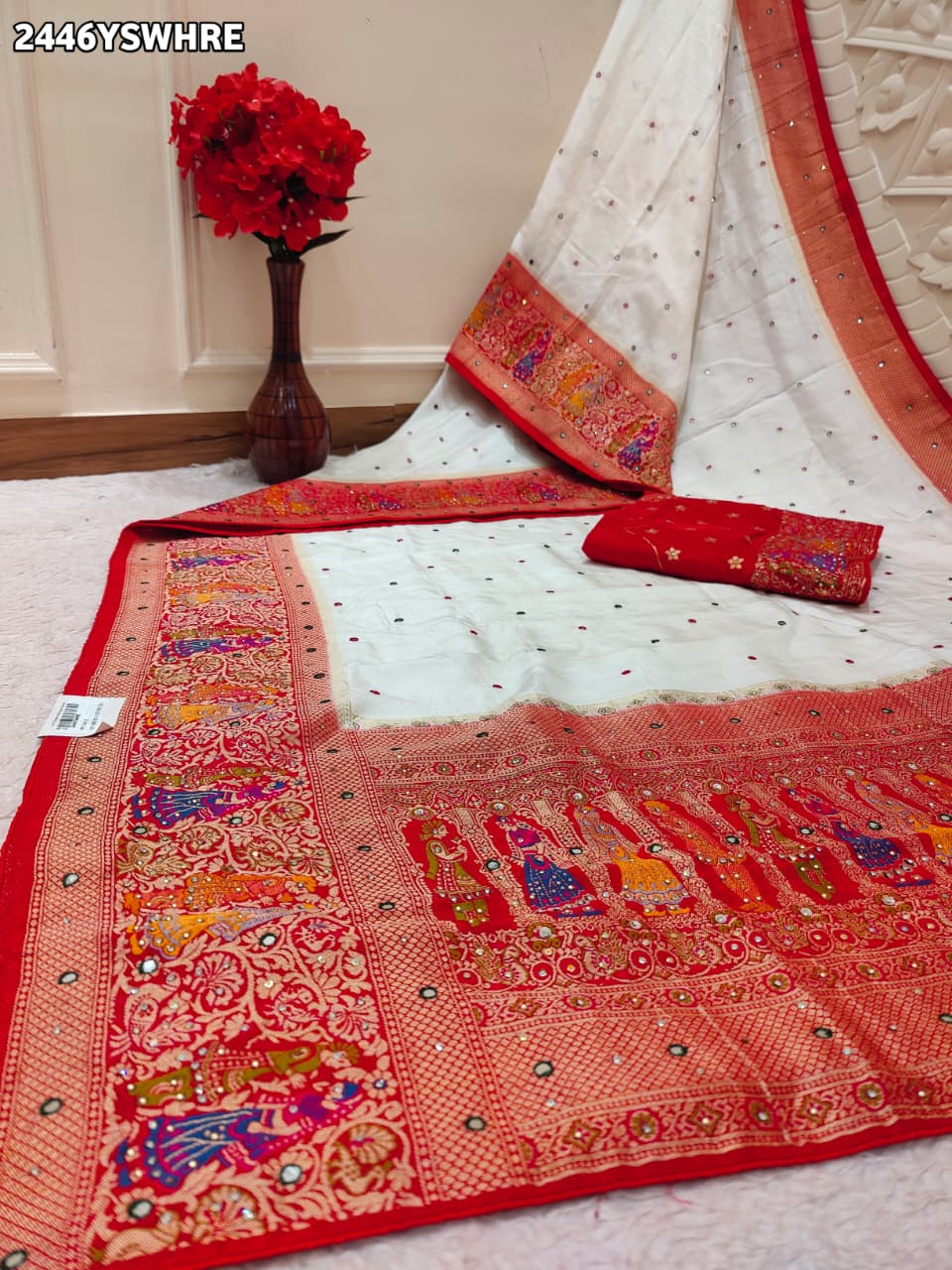 By NewLuxury Kalamkari Saree With Exquisite Cutdana Mirror Work