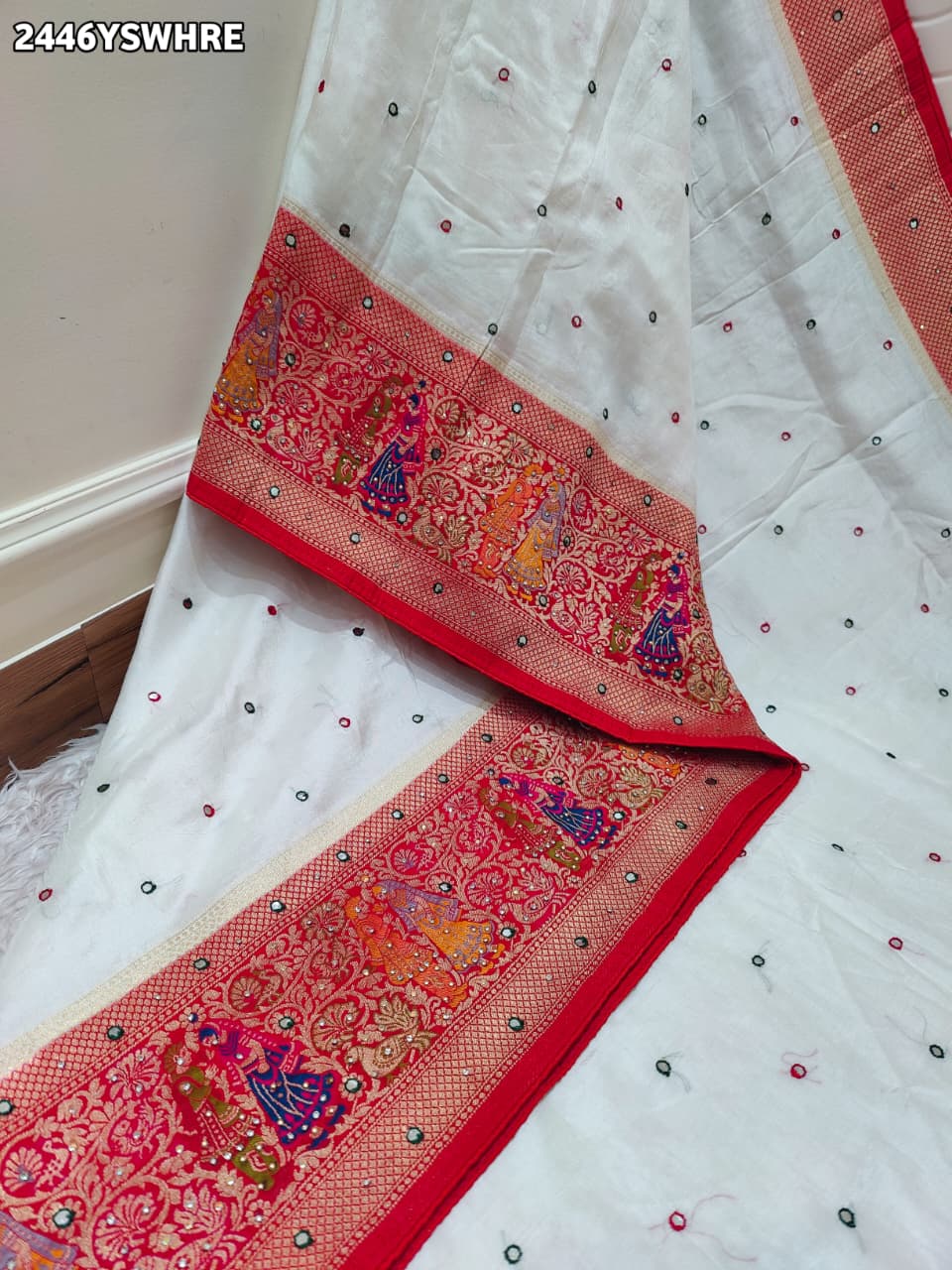 By NewLuxury Kalamkari Saree With Exquisite Cutdana Mirror Work