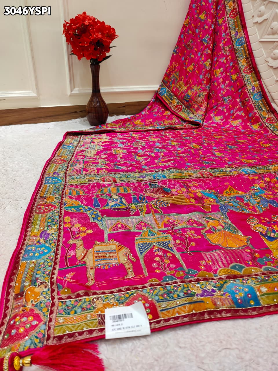 By New Graceful Kalamkari Saree With Cutdana Detailing