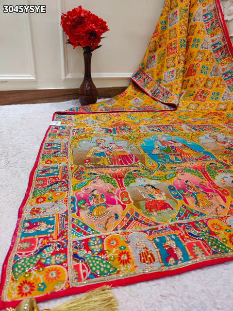 By New Graceful Kalamkari Saree With Cutdana Detailing