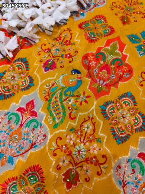 By New Graceful Kalamkari Saree With Cutdana Detailing