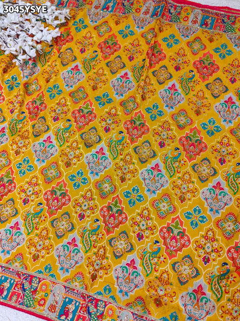 By New Graceful Kalamkari Saree With Cutdana Detailing