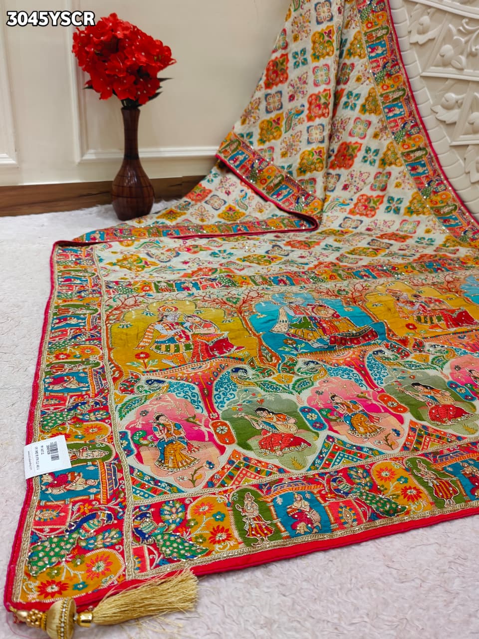 By New Graceful Kalamkari Saree With Cutdana Detailing