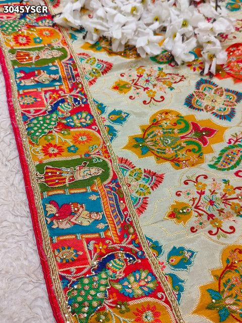 By New Graceful Kalamkari Saree With Cutdana Detailing