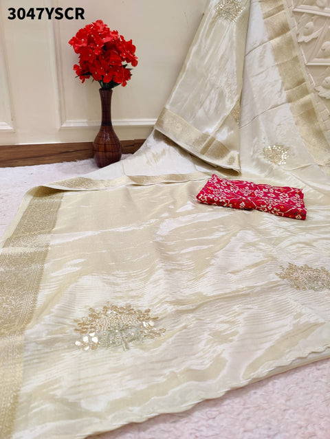 By Luxury Banarasi Saree With Handcrafted Cutdana Zardozi Work