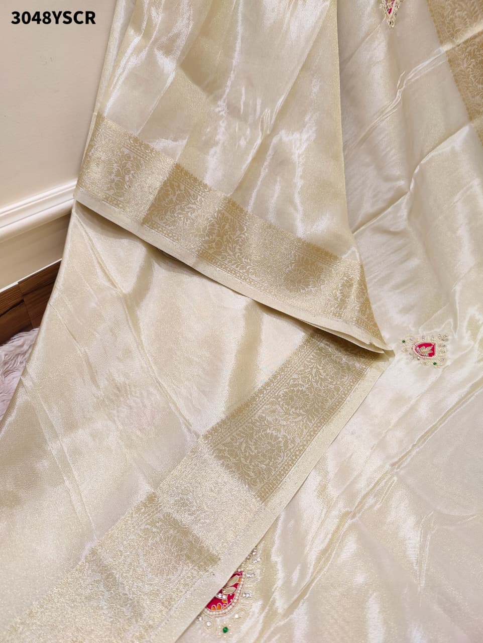 By Luxury Banarasi Saree With Handcrafted Cutdana Zardozi Work