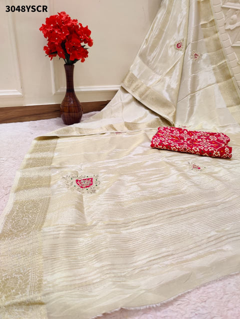 By Luxury Banarasi Saree With Handcrafted Cutdana Zardozi Work