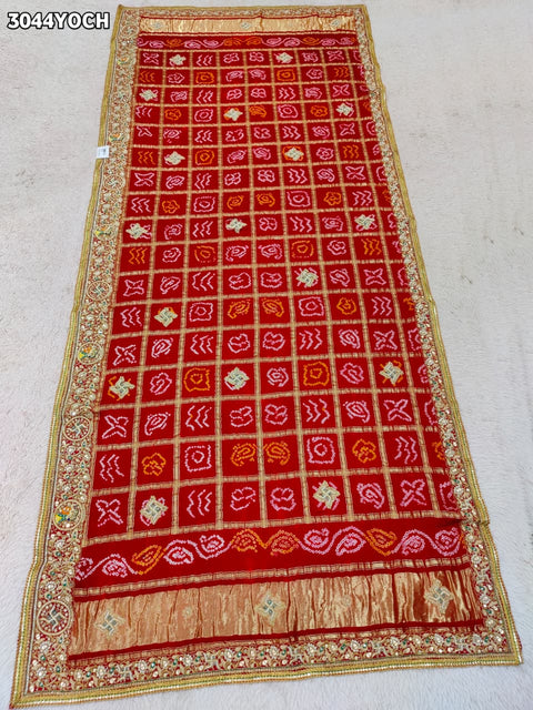 By New Bandhani Pila Chunri With Handcrafted Zardozi Embellishments