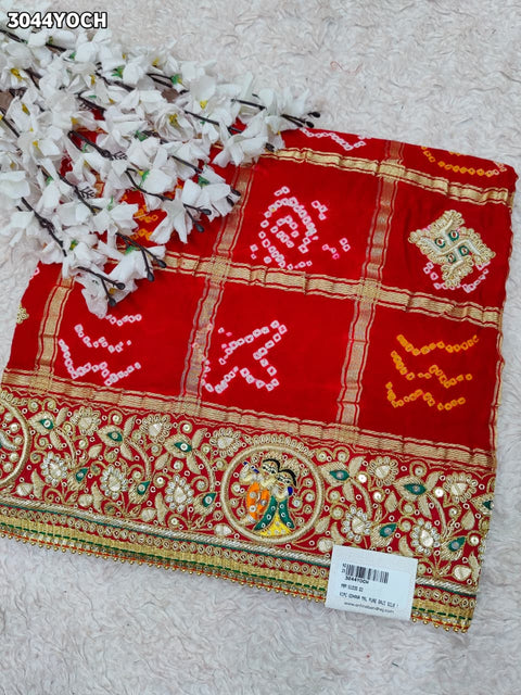 By New Bandhani Pila Chunri With Handcrafted Zardozi Embellishments