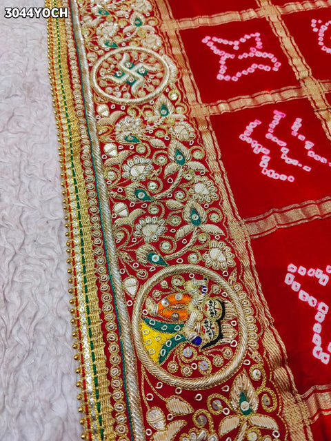 By New Bandhani Pila Chunri With Handcrafted Zardozi Embellishments