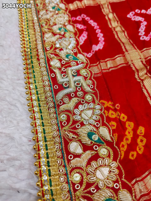 By New Bandhani Pila Chunri With Handcrafted Zardozi Embellishments
