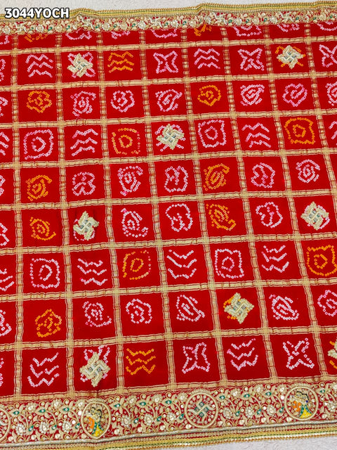 By New Bandhani Pila Chunri With Handcrafted Zardozi Embellishments