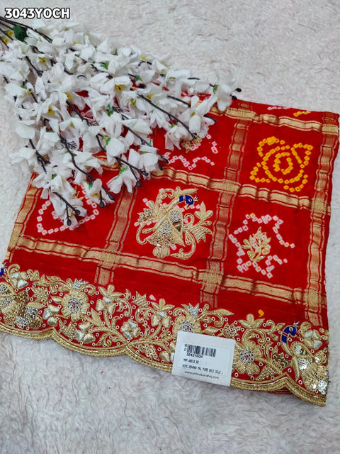 By New Bandhani Pila Chunri With Handcrafted Zardozi Embellishments