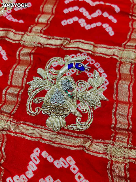 By New Bandhani Pila Chunri With Handcrafted Zardozi Embellishments