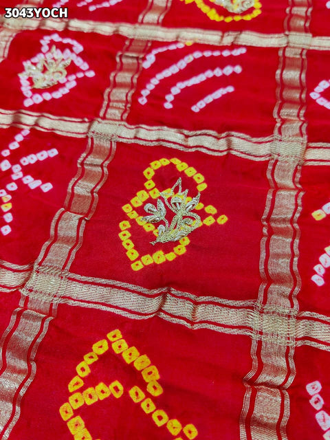 By New Bandhani Pila Chunri With Handcrafted Zardozi Embellishments