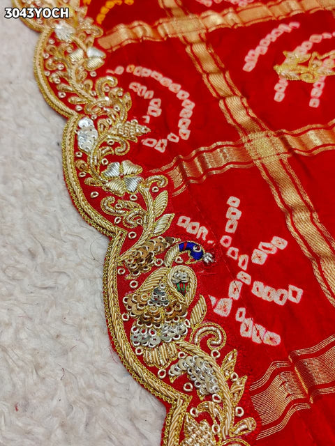 By New Bandhani Pila Chunri With Handcrafted Zardozi Embellishments