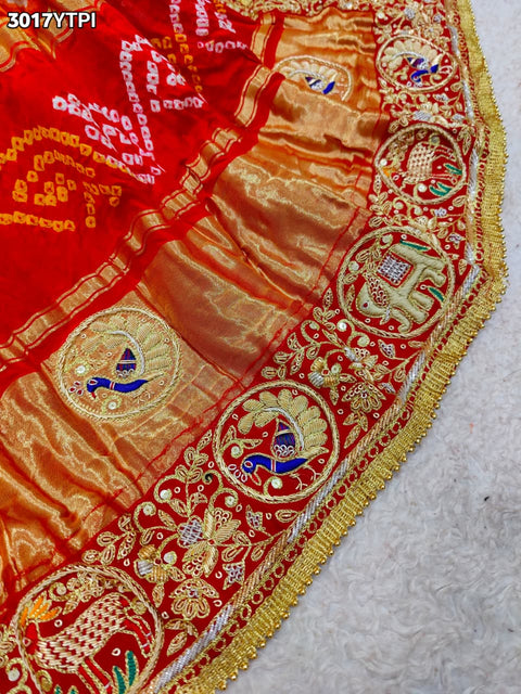 By New Bandhani Pila Chunri With Handcrafted Zardozi Embellishments